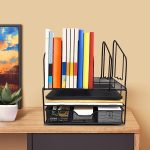Desk File Organizer with Drawer Anyyuk Office Supplies Organizer with Double Tray and 5 Upright File Folder Holders Sections Desktop Organizer for Workspace Home Office School, Black - Image 3